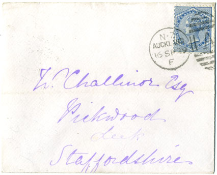 1879 cover: NZ to Leek, UK