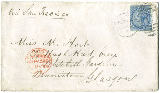 1879 cover: NZ to Glasgow